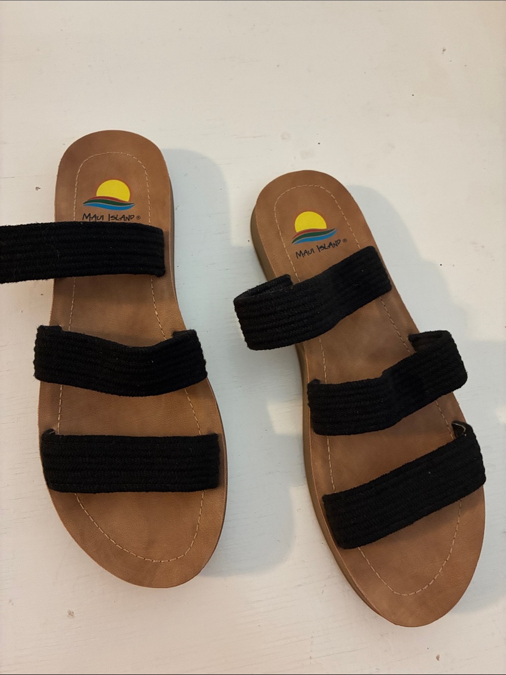 Maui Island Women's Black Triple-Strap Slide Sandals